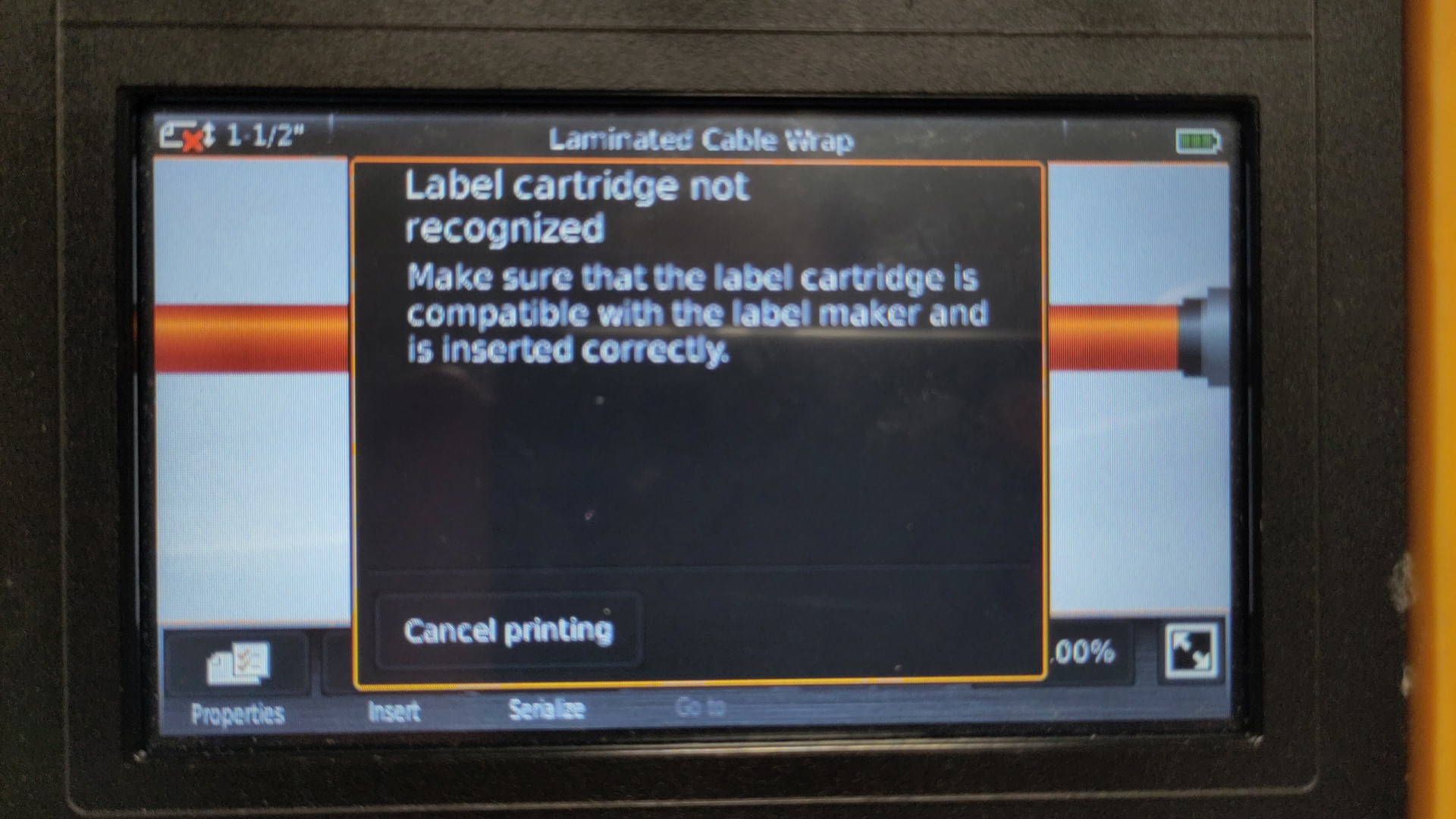 How to solve the 'label cartridge not recognized' error on my XTL 300