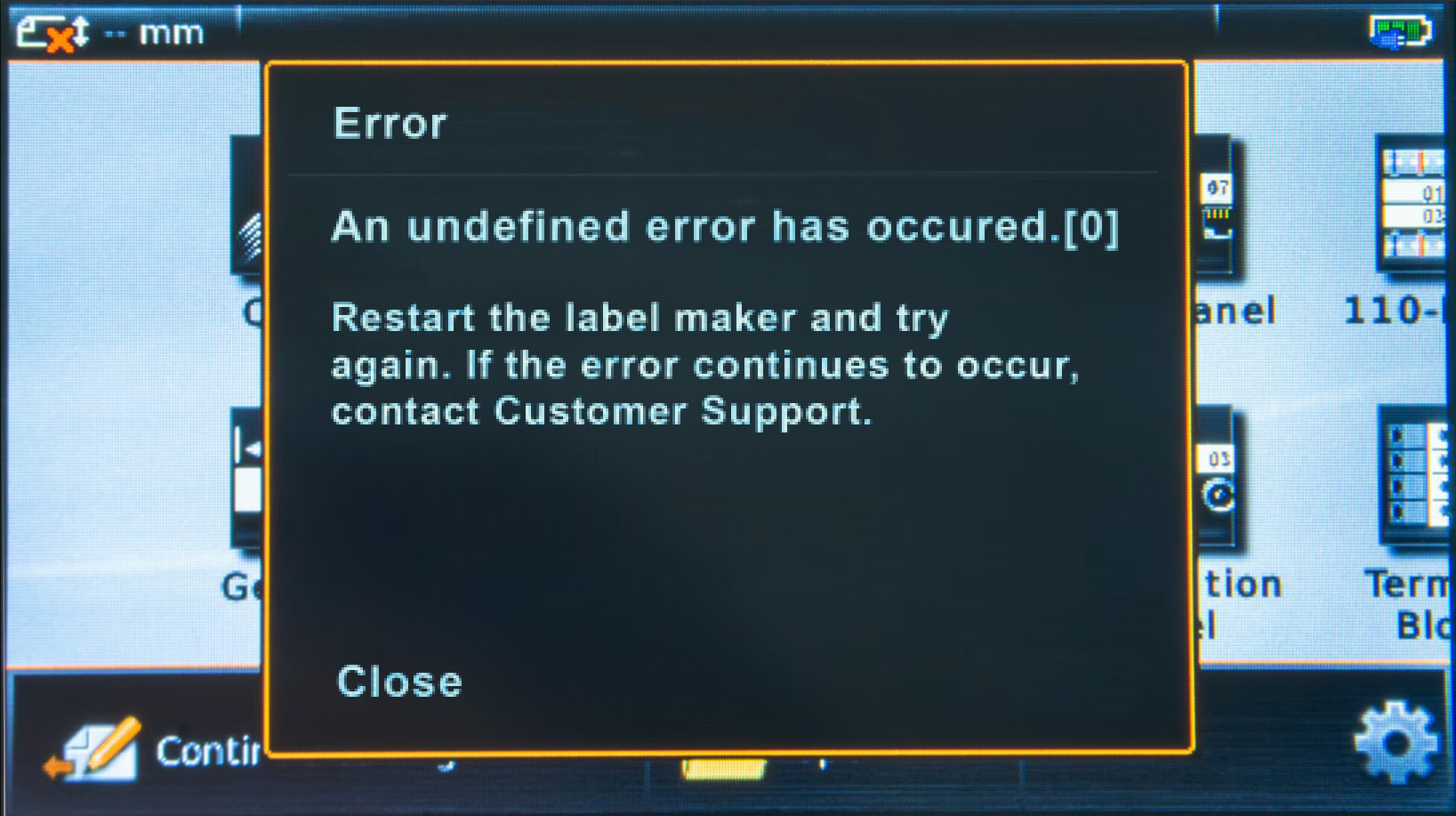 How to solve the 'undefined error' on my XTL label maker?